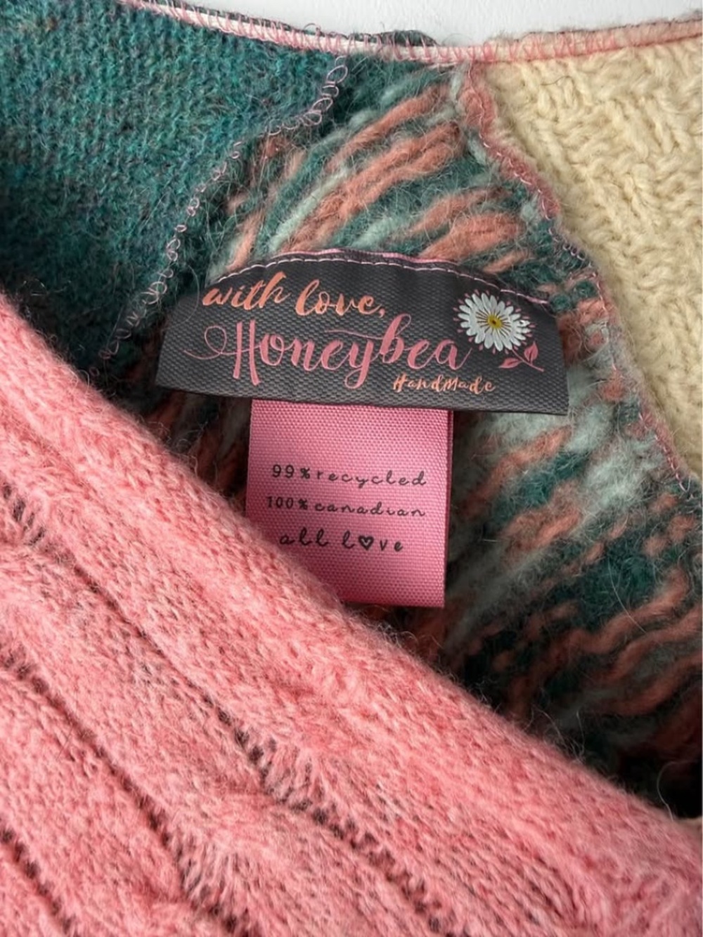 Honeybea Handmade Patchwork Wool Cardigan Colorblock One of a Kind Small/Medium - Picture 6 of 13